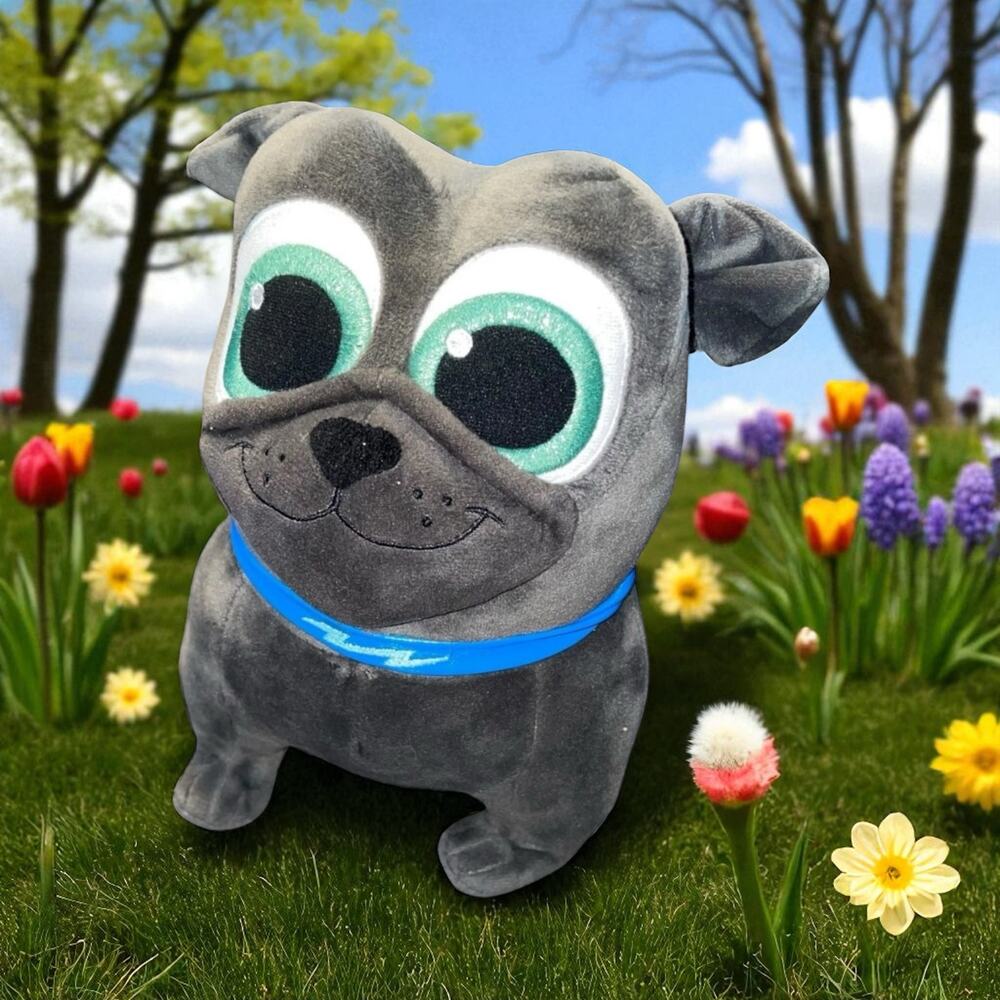 Disney Junior Puppy Dog Pals Bingo Plush Pug Dog 11" Stuffed Animal Blue Collar